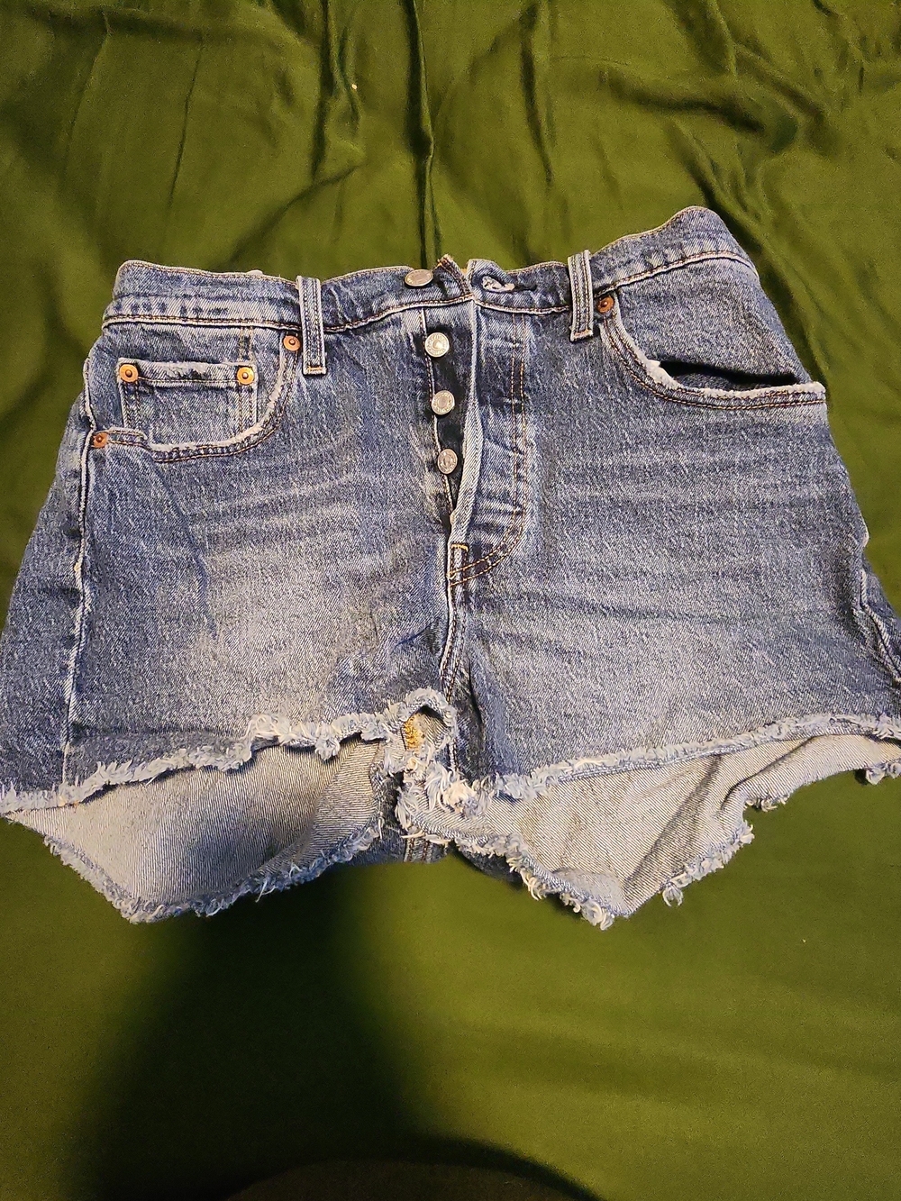 Levi's Blue Frayed High-Rise Button-Fly Denim Shorts